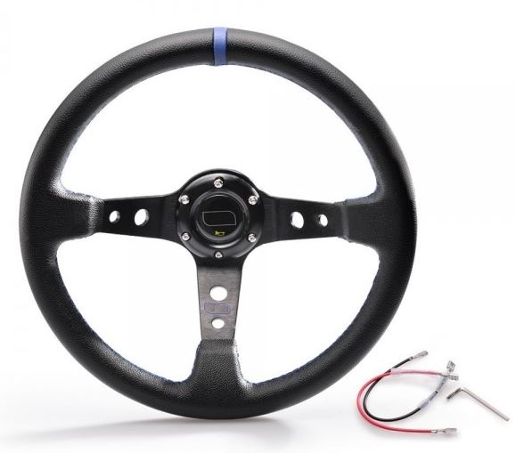 картинка Спортивный руль OMP Style, кожаный с синей вставкой магазин  StreetTuning 