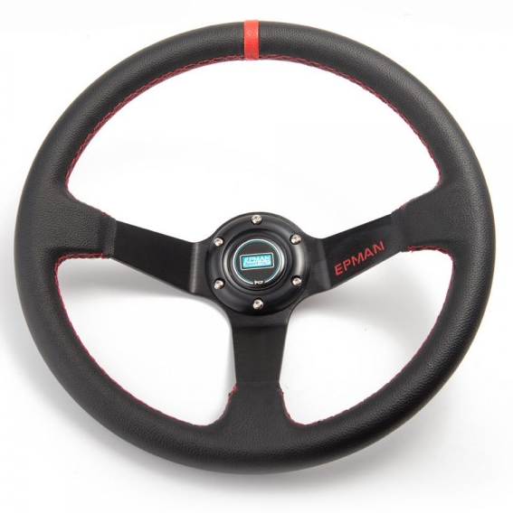 картинка Спортивный руль Epman кожаный с красной вставкой магазин  StreetTuning 