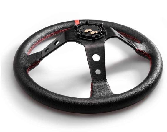 картинка Спортивный руль OMP Style, кожаный с красной вставкой магазин  StreetTuning 