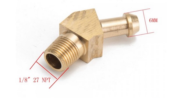 картинка Фитинг-штуцер 45 гр под шланг 6 мм - резьба 1/8 27 npt латунь магазин  StreetTuning 