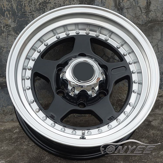 картинка Новые диски MVF-955 R15 6X139,7 ET-25 J7 черные гл + полированная полка магазин  StreetTuning 