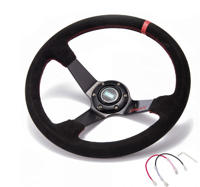 картинка Спортивный руль Epman замша с красной вставкой магазин  StreetTuning 