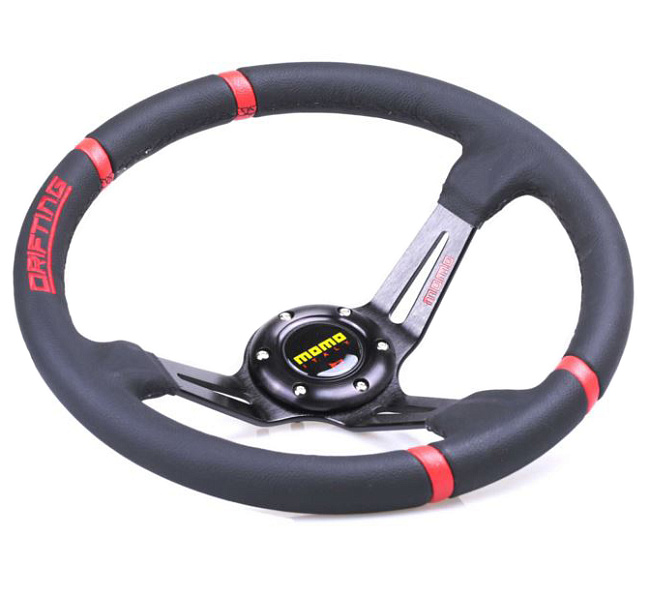 картинка Спортивный руль MOMO Style, кожаный с красными вставками магазин  StreetTuning 