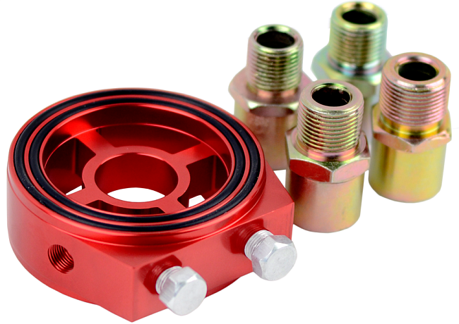 картинка Проставка под масляный фильтр для подключения датчиков, красная магазин  StreetTuning 