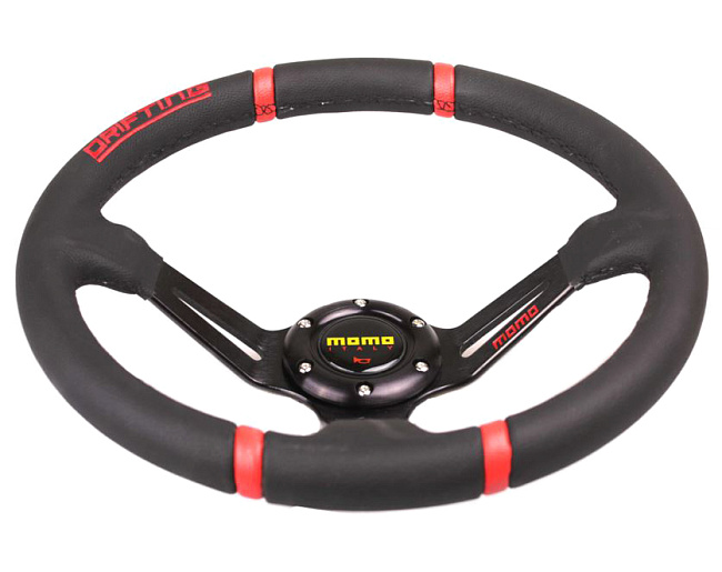 картинка Спортивный руль MOMO Style, кожаный с красными вставками магазин  StreetTuning 