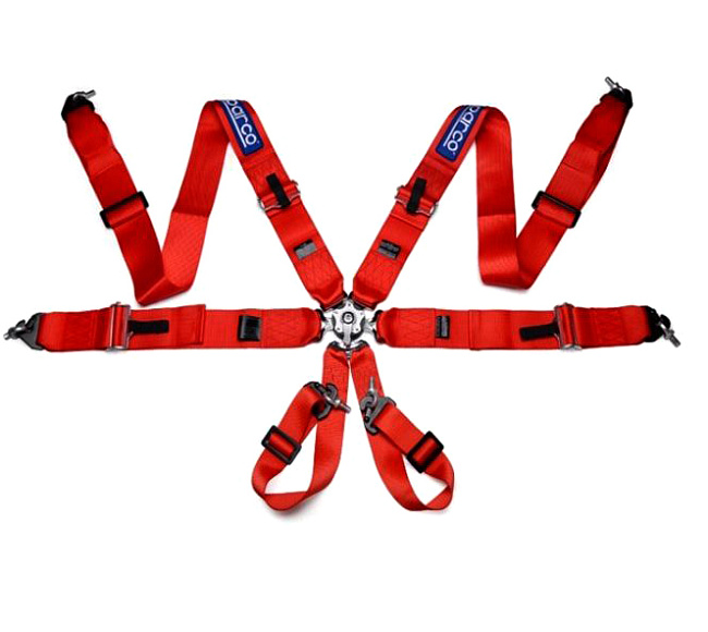 картинка 6-ти точечный ремень безопасности Sparco Style , красный магазин  StreetTuning 