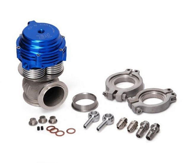 картинка Перепускной клапан турбины (Wastegate) Tial 38 мм MVS с отводами для охлаждения , синий магазин  StreetTuning 